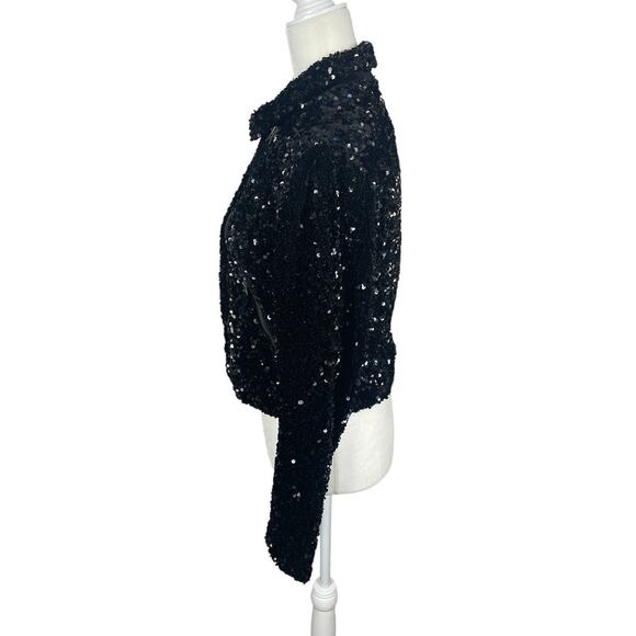 Anthropologie Maeve Sequined Bomber Moto Jacket Black Sz Small Holiday Party NEW - Picture 6 of 13